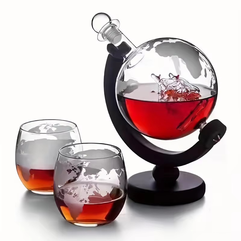 Decanter Globe Set - 무연 Carafe 절묘한 나무 스탠드와 2