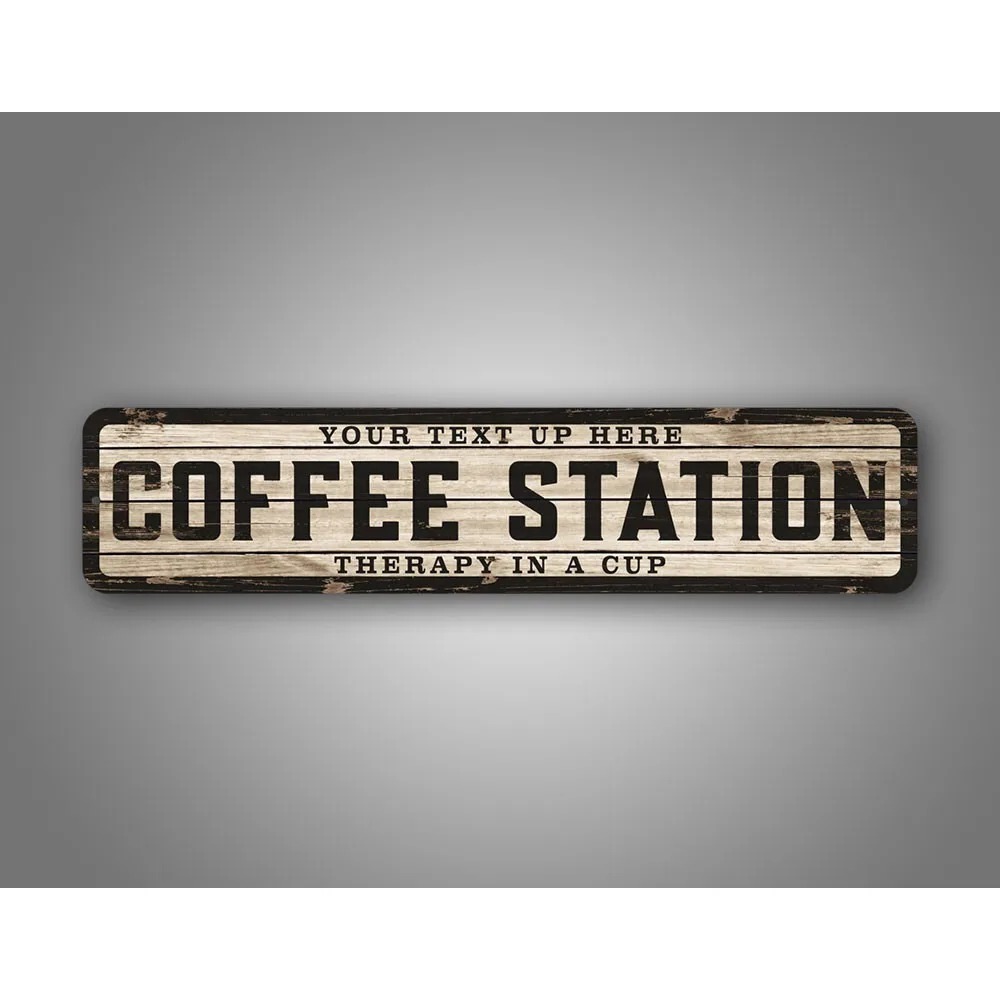Home Bar And Coffee - 맞춤형 텍스트 로고 웨더드 우드 사인
