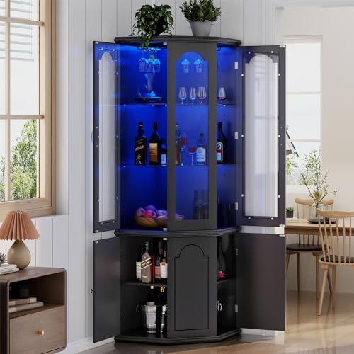 Home Bar Shelves - LED 조명이 있는 코너 바 캐비닛,
