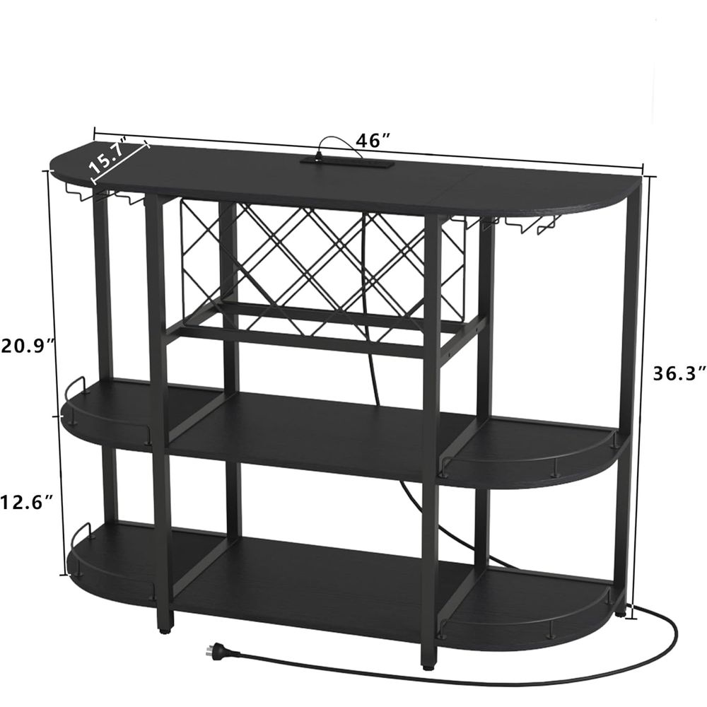 블랙 3단 커피 테이블 (와인랙, 전원 소켓, LED  - Home Bar And Kitchen 리뷰 및 가격