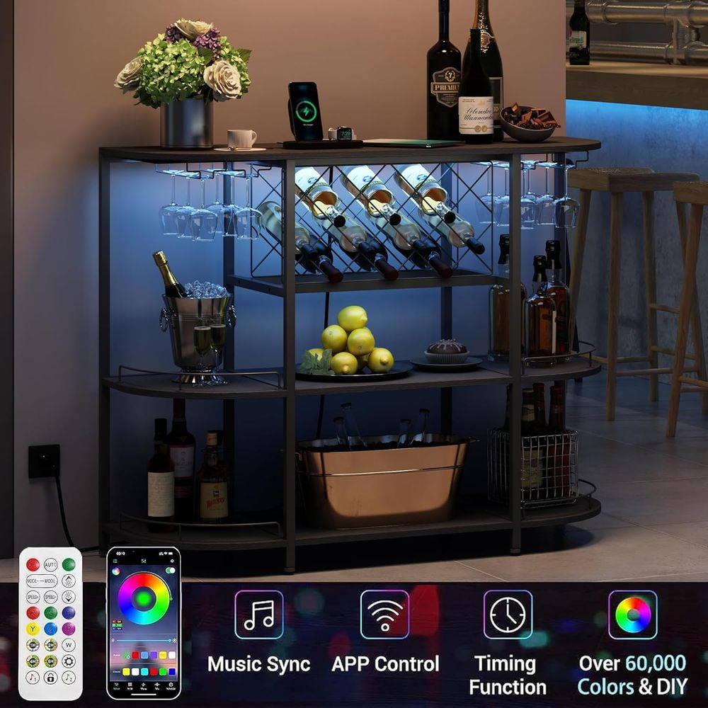 블랙 3단 커피 테이블 (와인랙, 전원 소켓, LED  - Home Bar And Kitchen 리뷰 및 가격
