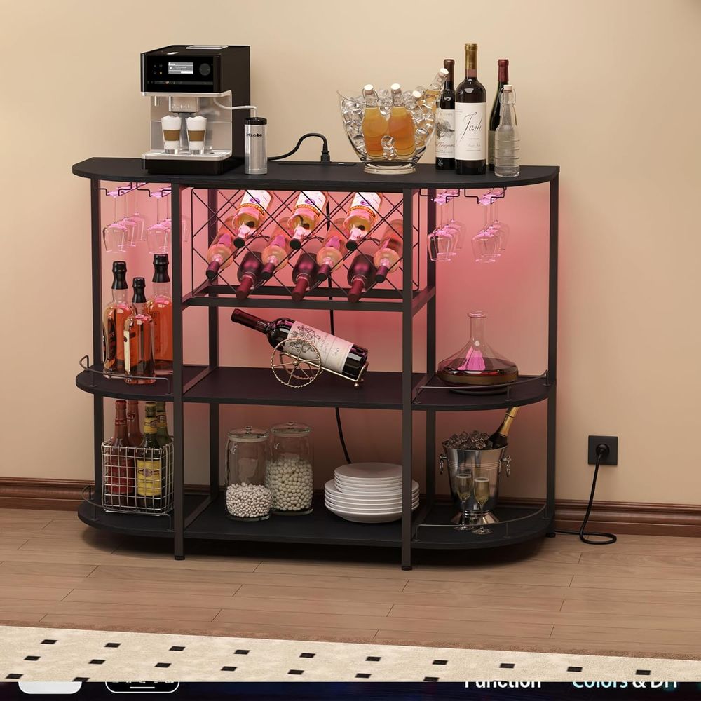 블랙 3단 커피 테이블 (와인랙, 전원 소켓, LED  - Home Bar And Kitchen 리뷰 및 가격