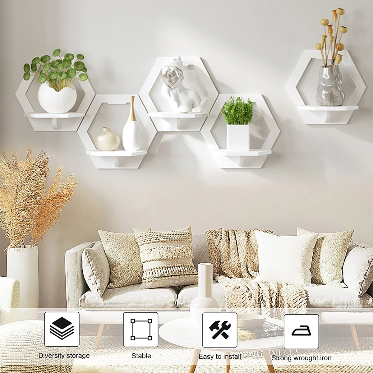 3Pcs 육각형 벽 선반 펀치 무료 침대 옆 벽 디스플 - Home Bar Shelves 리뷰 및 가격