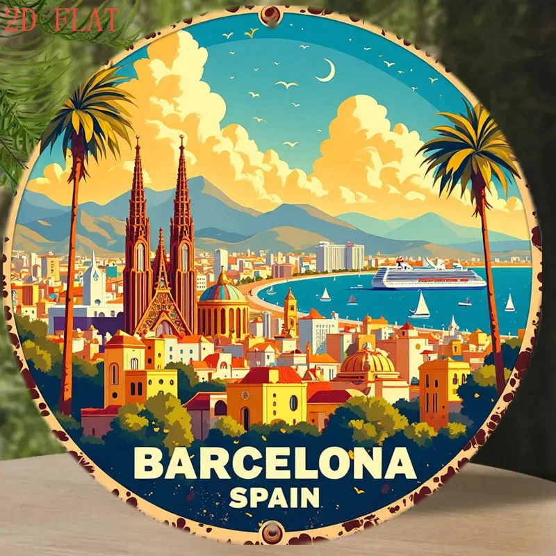 8인치 원형 바르셀로나 스페인 풍경 금속 사인 2D 플 - Home Barcelona 리뷰 및 가격