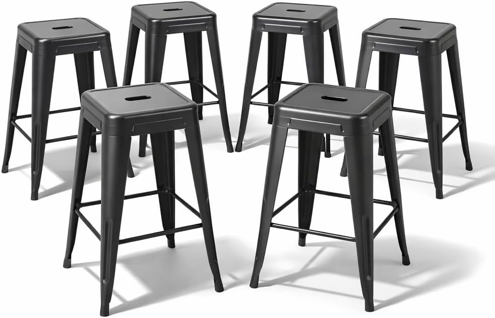 미드나잇 블랙 메탈 카운터 높이 스툴 6개 세트 24인 - Home Bar Seating 리뷰 및 가격