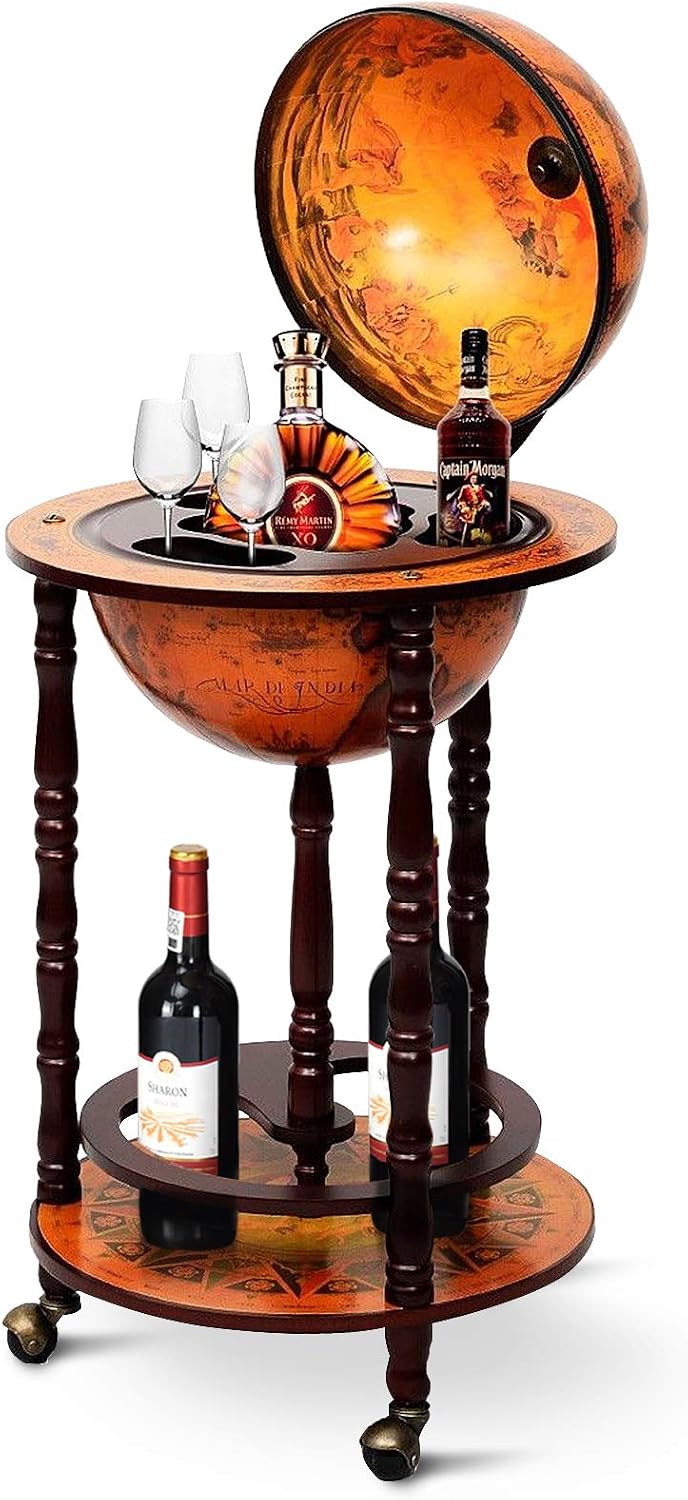 글로브 바 카트 주류 바 캐비닛, 이동식 바퀴, 하단  - Home Bar Shelves 리뷰 및 가격