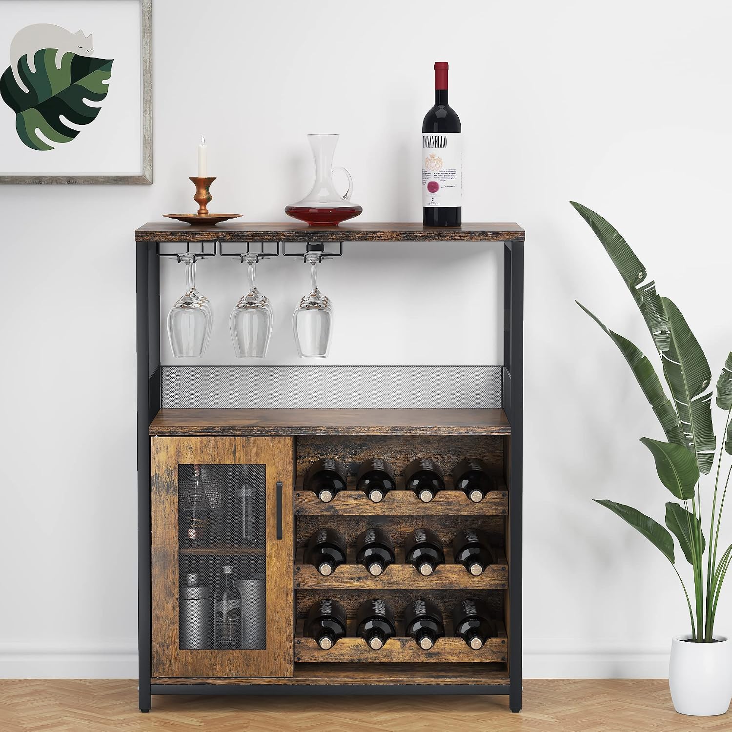 현대적인 36인치 브라운 바 캐비닛 메쉬 도어 및 유리 - Home Bar Shelves 리뷰 및 가격