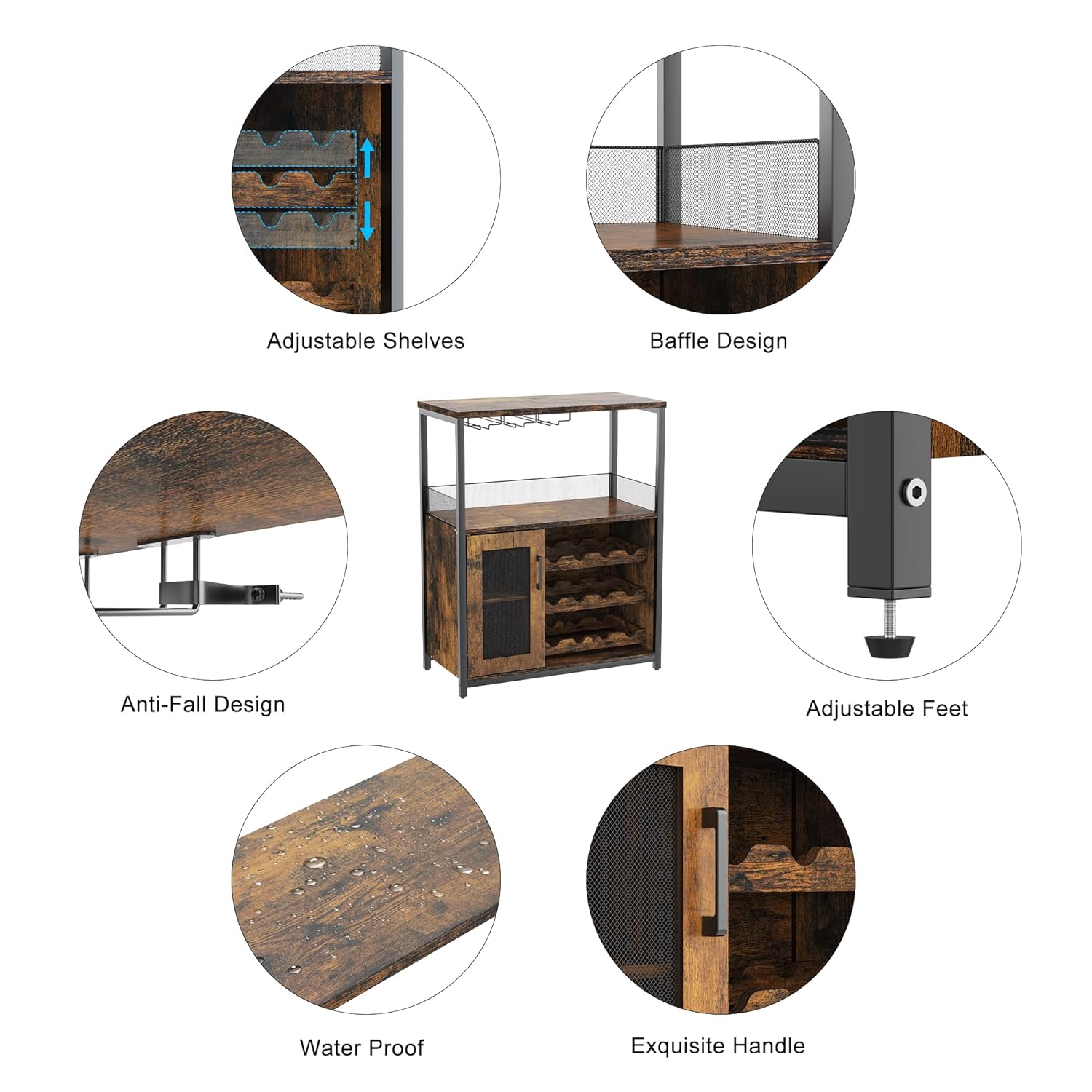 현대적인 36인치 브라운 바 캐비닛 메쉬 도어 및 유리 - Home Bar Shelves 리뷰 및 가격