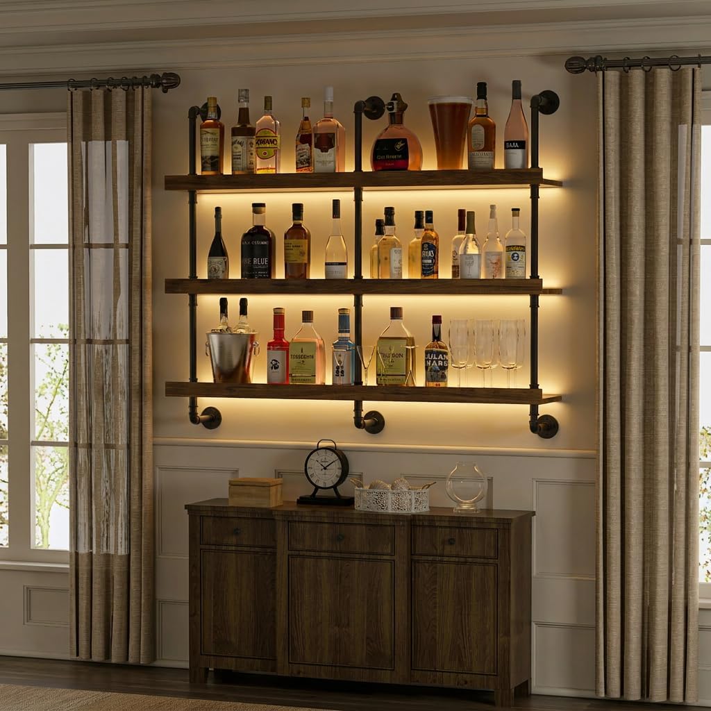 벽걸이식 LED 조명 와인랙 3단 플로팅 바 선반 주류 - Home Bar Shelves 리뷰 및 가격